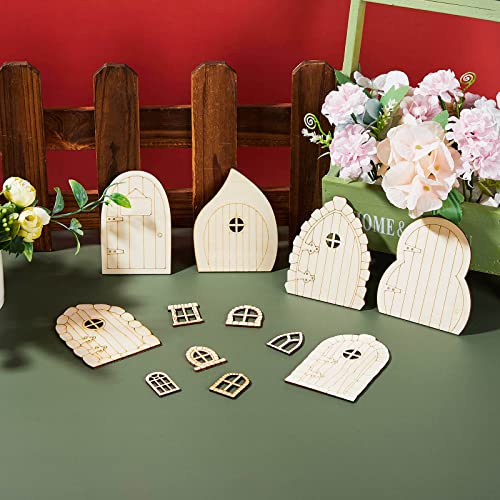 Yulejo 48 Pcs Fairy Door Wooden Garden Doors Craft Mini Window Fairy House DIY Kit Unfinished Miniature Door Unpainted Fairy Window Accessories for - WoodArtSupply