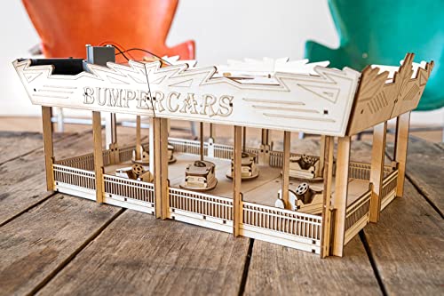 Coasterdynamix 3-D Bumper Cars Wooden Model Kit - Electric Motorized Building Puzzle Kit for Adults and Kids, Toy Puzzles and Mini Craft Decor Models Coasterdynamix