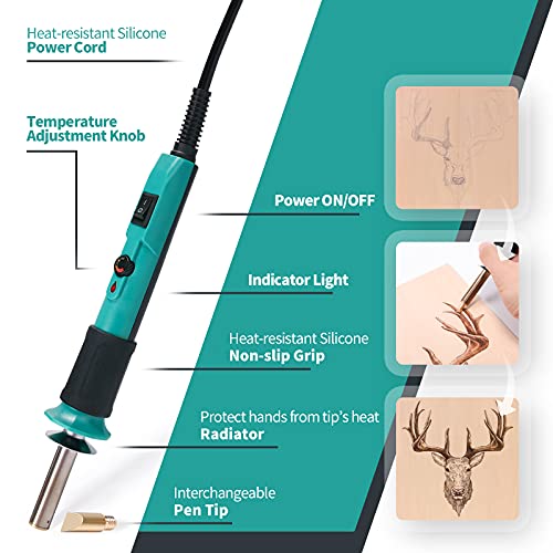 YIHUA 930-IV Pyrography Wood Burning Pen Kit Adjustable Temperature, Power Switch, Heat Deflector, Rubber Grip with 13PCS Accessories, Stencil, Wood - WoodArtSupply