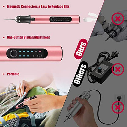 TOBTOS Electric Engraving Pen Kit with 35 Bits, USB Rechargable Etching Engraver Tool with 16 Stencils, DIY Cordless Engraving Machine for Jewelry