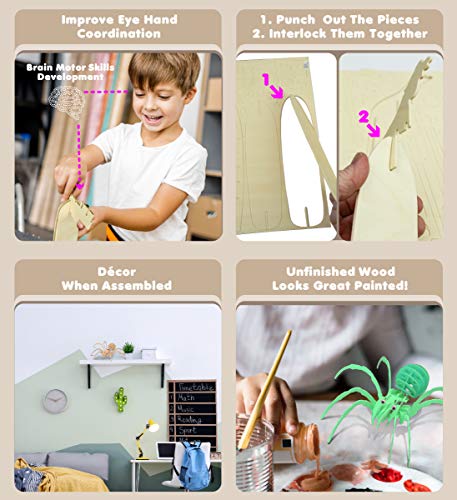 Puzzled 3D Puzzle Black Widow Spider Wood Craft Construction Model Kit, Fun & Educational DIY Wooden Toy Assemble Model Unfinished Crafting Hobby Puzzled