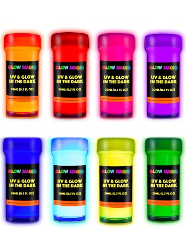 individuall Glow in The Dark Paint - Set of 8, 20 mL Reflective Acrylic Paints for Outdoor and Indoor Use on Canvas, Walls and Ornament Painting - - WoodArtSupply