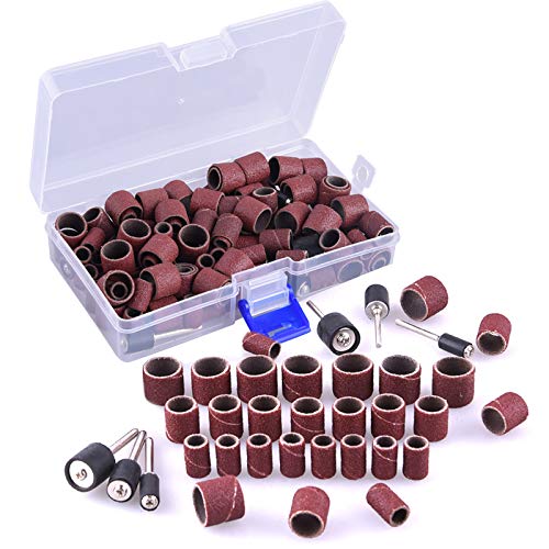 AUSTOR Aluminum Oxide Sanding Drum Set with Free Box Including 120 Pieces Drum Sander Sanding Sleeves and 12 Pieces Drum Mandrels for Dremel Rotary AUSTOR