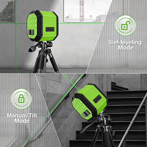 Huepar Green Beam Cross Line Laser Level, Self-Leveling Vertical and Horizontal Line Laser Leveler Tool with Rechargeable Li-ion Battery for - WoodArtSupply