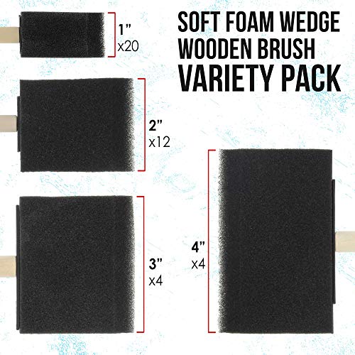 U.S. Art Supply Variety Pack Foam Sponge Wood Handle Paint Brush Set (Value Pack of 40 Brushes) - Lightweight, Durable and Great for Acrylics, U.S. Art Supply