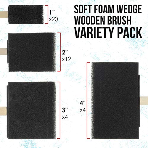 U.S. Art Supply Variety Pack Foam Sponge Wood Handle Paint Brush Set (Value Pack of 40 Brushes) - Lightweight, Durable and Great for Acrylics,