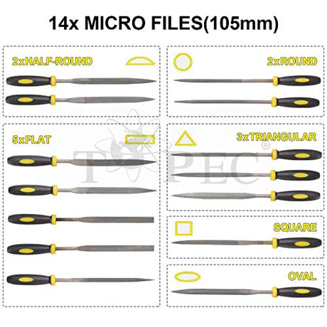 Topec 26Pcs File Set, Round and Flat File Kits are Made of High Carbon-Steel, Ideal Wooden Hand Tool for Woodwork, Metal, Model & Hobby Applications Topec
