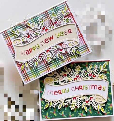 DzIxY Christmas English Word lace Metal Cutting Dies for Card Making Kit Embossing Paper Die Cuts Scrapbook Machine Stencils Storage Pockets Supplies DzIxY