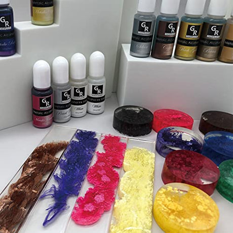 GR Metallic Alcohol Ink Set -16 Metallic Colors Alcohol Based Ink for Resin Art, Fluid Art,Resin Craft,Resin Petri Dish，Alcohol Ink Paint for GR DZPLUS
