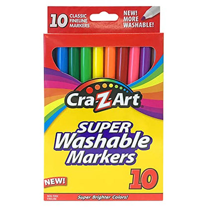 Cra-Z-Art Super Washable Markers, Fine Tip, Assorted Barrel, Assorted Ink, Pack Of 10 Markers - WoodArtSupply