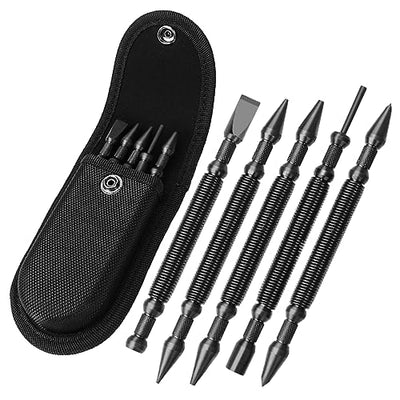 TYRWEEY 5-Piece Nail Setter Dual Head Nail Set & Dual Head Center Punch & Hinge Pin Remover Punch Set, Spring Loaded Center Hole Punch, Nail Setter