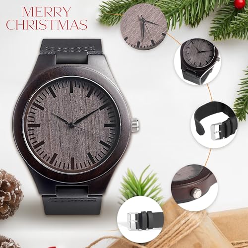 UFOORO Fathers Day Engraved Wooden Watches for Men,Gifts for Husband at Wedding Anniversary, Natural Wood Custom Watch for Him Birthday UFOORO