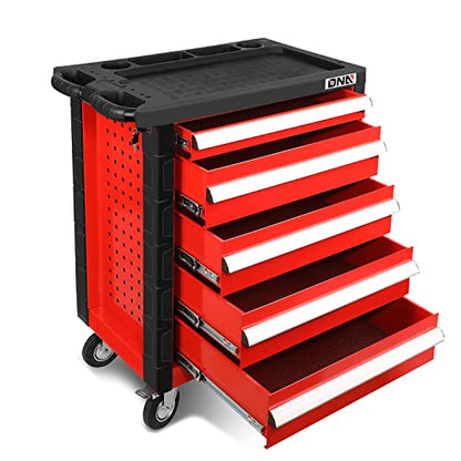 DNA MOTORING 30.5" L x 18" W x 38" H 5-Drawer Lockable Slide Tool Chest Rolling Tool Cart Cabinet (TOOLS-00001) with Keys , Red, Upgrade Package - WoodArtSupply