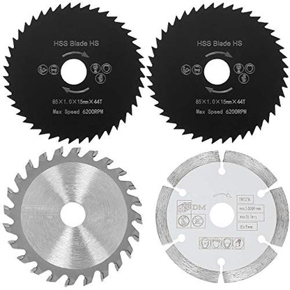 3-3/8 Inch Circular Saw Blade Set Diameter 85mm, 4-Pieces Metal Cutting Circular Saw, TCT/HSS/Diamond Saw Blades for Wood, Plastic, Metal, Tile - WoodArtSupply