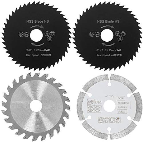 3-3/8 Inch Circular Saw Blade Set Diameter 85mm, 4-Pieces Metal Cutting Circular Saw, TCT/HSS/Diamond Saw Blades for Wood, Plastic, Metal, Tile EATHEATY