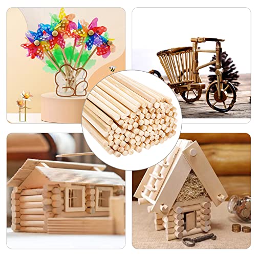 OLYCRAFT 100PCS 8×1/4 Inch Natural Wood Dowel Rods 7.87 Inch Long Bamboo Craft Sticks Round Unfinished Wood Sticks for Arts Crafts and DIY Projects OLYCRAFT