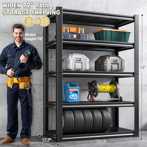 REIBII Garage Shelving Heavy Duty Garage Storage Shelves, Extra Large Adjustable Storage Rack with 5-Tier Metal Shelving Unit, 2050LBS Loads Heavy REIBII