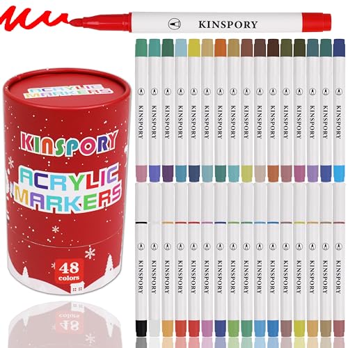 KINSPORY Washable Drawing Markers, 48 Colors Acrylic Pens, Coloring Paint Pens, DIY Art Crafts Making Kit, Creative Christmas Gift Stocking Stuffer - WoodArtSupply