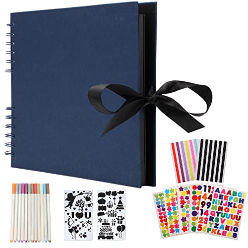 AIOR Scrapbook, 12.6 x 8.3 Inch 80 Pages Scrapbook Album, Thick Black Page Scrap Book with 12 Metalic Pens and DIY Scrapbooking Kit, for Anniversary, - WoodArtSupply