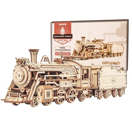 ROKR Prime Steam Express 3D Wooden Mechanical Train Puzzle Kit for Adults and Kids ROKR