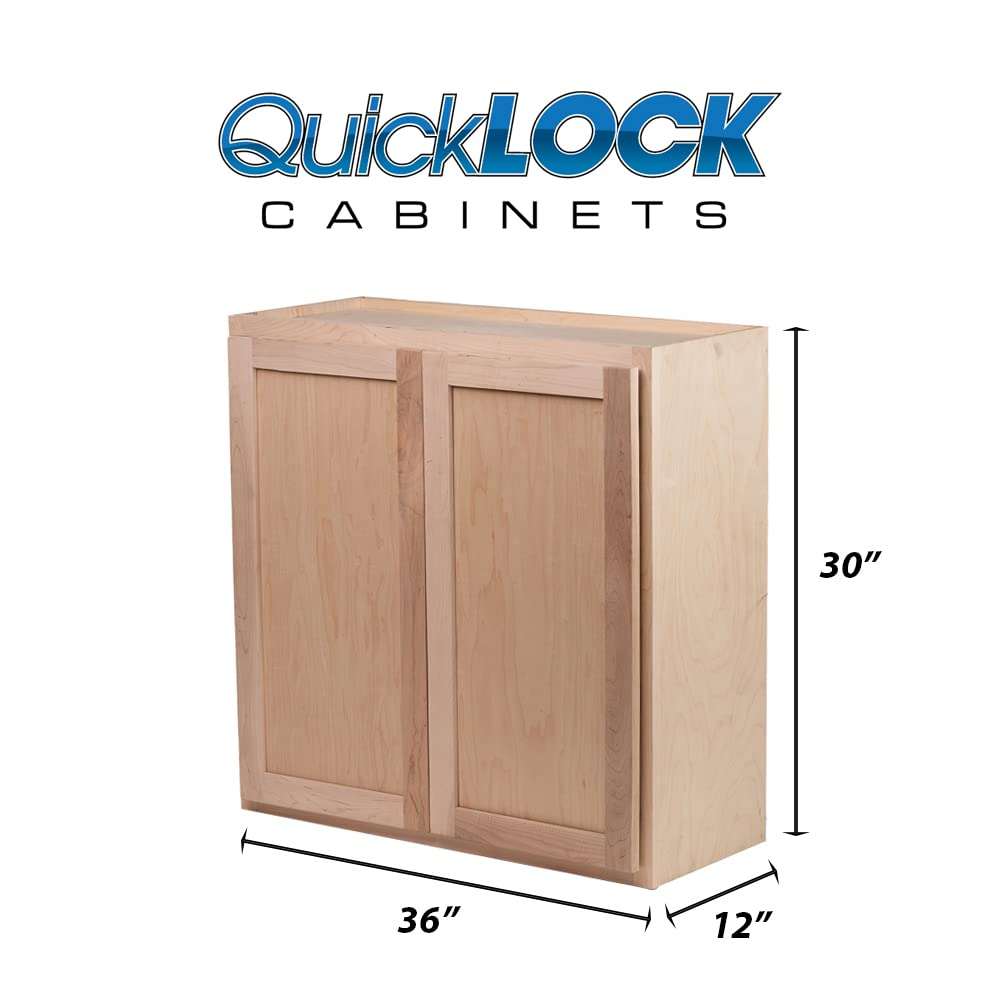 Quicklock RTA (Ready-to-Assemble) 30" Tall Wall Kitchen Cabinets - Shaker Style | 100% Hardwood | Made in America | Soft Close Hardware (Raw Maple,