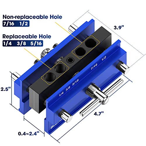 BLEKOO Self Centering Doweling Jig Kit, Drill Jig For Straight Holes Biscuit Joiner Set With 6 Drill Guide Bushings, Adjustable Width Drilling Guide blekoo