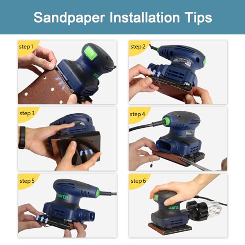 ZEITE 2.4 Amp Electric Palm Sander with 12Pcs Sandpapers, 1/4 Sheet Orbital Finishing Sander for Woodworking, 10 Ft Cord Hand Sander for Polishing Zeite