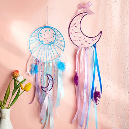 INFUNLY 2 Set Dream Catcher Kit Make Your Own Dreamcatcher for Girls DIY Instruction Included Handmade Dreamcatcher Moon Circle Star Metal - WoodArtSupply