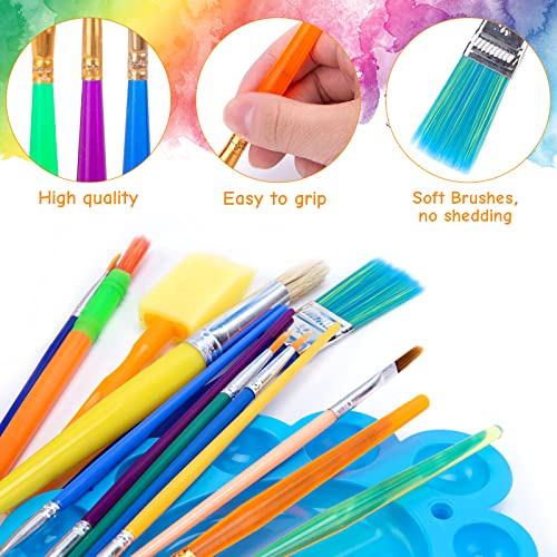 BigOtters Painting Brushes, 45PCS Kids All Purpose Paint Supplies Include Paint Cups with Lids Palette Tray Multi Sizes Paint Brush Set for Kids BigOtters