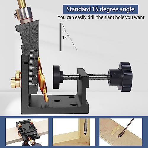 HFM Pocket Hole Jig Tool Kit for Carpentry, Pocket Hole Drill Guide Jig Set for 15° Angled Holes, Portable Wood Pocket Hole Screw Clamp System for - WoodArtSupply