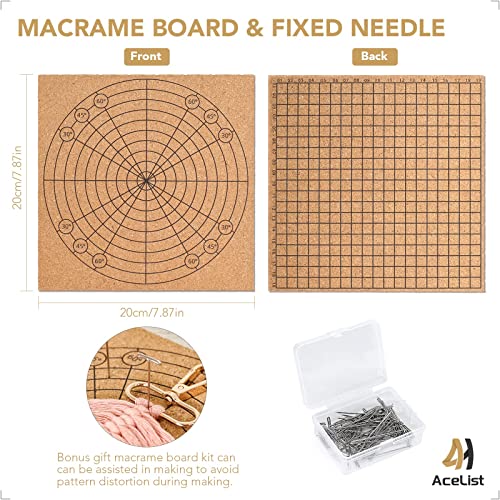 AceList DIY Macrame Kits for Adults Beginners, 5 Pcs Macrame Keychain Kit with Macrame Board and Pins, Cotton Macrame Cord Macrame Supplies, DIY - WoodArtSupply