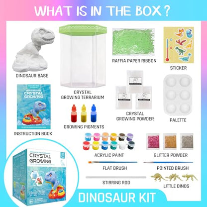 Crystal Growing Kit, Light-Up Dinosaur Terrarium Kit, Grow, Paint & Decorate Your Own Dinosaur, DIY STEM Project Educational Arts and Crafts Set,