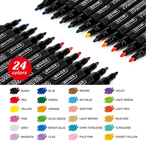 ZEYAR Permanent Markers Fabric Art Pens, Great on Bags, Shoes, T-shirts & Other Fabric Paint Materials - Child Safe & Non-Toxic For Washable Art and ZEYAR