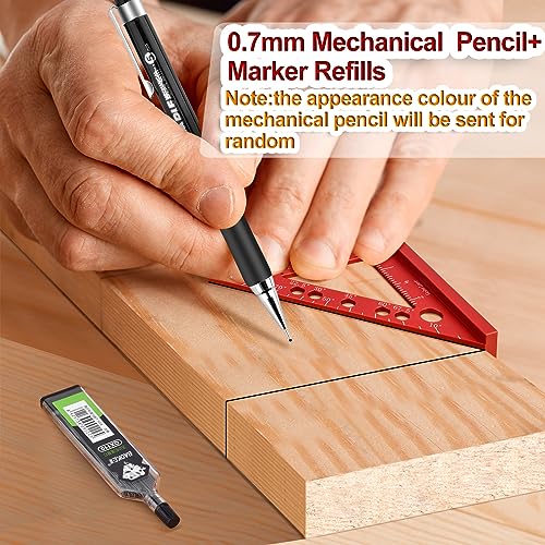 Small Square Tool with 0.7mm Mechanical Pencil Fixed Miter Angle Pin 90 Degree Mini Carpenter Square Precision Woodworking Machinist Measuring Square Gohelper