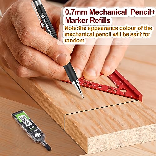 Small Square Tool with 0.7mm Mechanical Pencil Fixed Miter Angle Pin 90 Degree Mini Carpenter Square Precision Woodworking Machinist Measuring Square