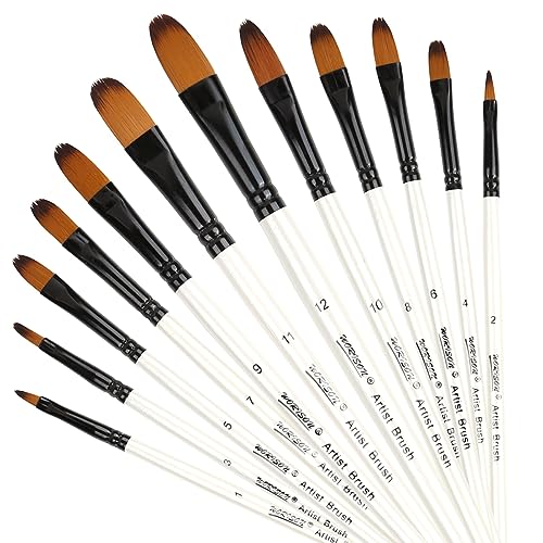 Dainayw 12 PCS Filbert Paint Brushes Set, Artist Brush for Acrylic Oil Watercolor Gouache Artist Professional Painting Kits with Synthetic Nylon Tips