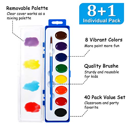 Shuttle Art 8 Colors Watercolor Paint Set Bulk, Pack of 40, Watercolor  Paint Set with Paint Brushes for Kids and Adults, Washable Paint for  Classroom