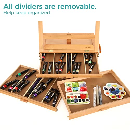 VISWIN Large Adjustable 3 Drawer Storage Box Easel, Premium Beechwood Tabletop Sketchbox, Portable Wood Artist Desktop Easel with Book Stand, Table VISWIN