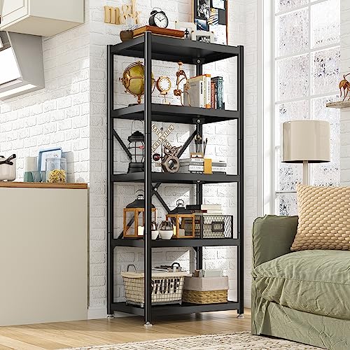 REIBII 5-Tier Heavy Duty Storage Shelves with Wheels - Adjustable Metal Shelving Unit for Garage and Pantry - WoodArtSupply