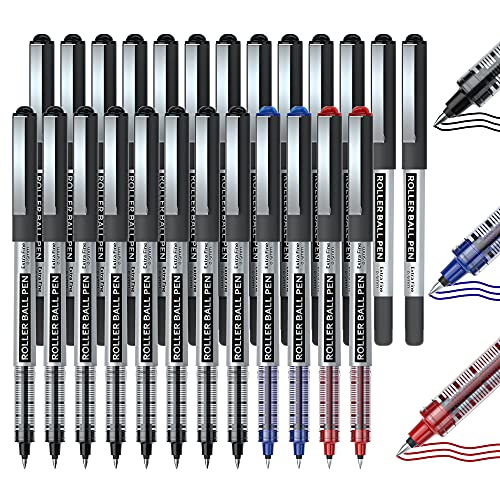 Shuttle Art RollerBall Pens, 25 Pack(21 black 2 blue 2 red) Fine Point Roller Ball Pens, 0.5mm Liquid Ink Pens for Writing Journaling Taking Notes - WoodArtSupply