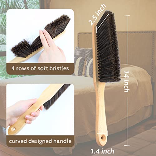 2 Pieces Dust Brush Hand Broom Wooden Bench Brushes with Soft Bristles Counter Brush with Long Wood Handle Household Cleaning Brush for Sofa Bed Pet REDANHA