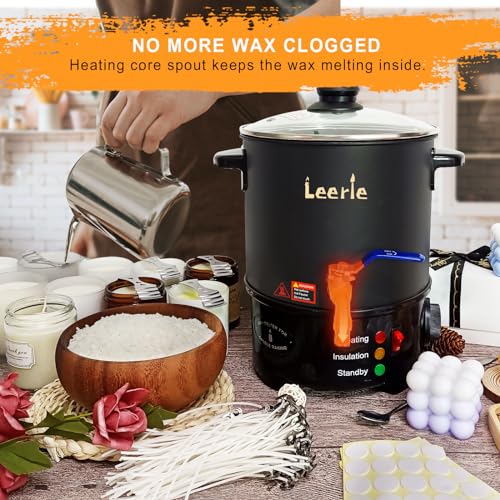Leerie 5Qts/10Lbs Wax Melter for Candle Making - L5 Candle Wax Melting Pot with Heating Core Brass Spout & Temp Control for DIY Home Business Candle Leerie