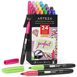 ARTEZA Permanent Markers, Set of 24, Fine Tip Pens, Retro Pop Colors, Waterproof Rock Painting, Art and Craft for Plastic, Stone, Glass, Wood, and ARTEZA