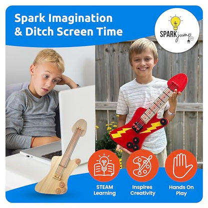 SparkJump DIY Guitar Wooden Building Kit: STEM Kits for Kids Age 8-10 - Wood Crafts for Kids Ages 4-8 and Up, Building Kits for Creative Play and