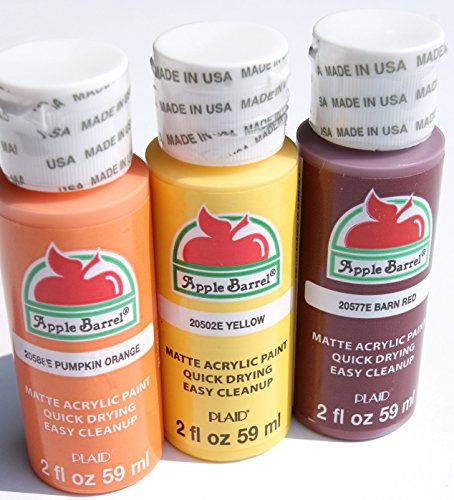 Apple Barrel Fall/Autumn Acrylic Paint Set - Pumpkin Orange, Barn Red, and Yellow (2 Ounces Each) Limxink
