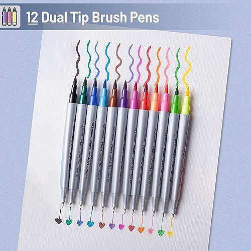 Mr. Pen- Dual Tip Brush Pens, 12 Colors, Art Markers for Kids Adults Coloring Mr. Pen