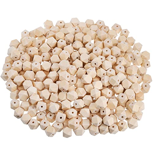 Lyellfe 300 Pieces Geometric Wood Beads, 16mm Hexagon Wood Beads, Unfinished Natural Polygon Spacer Beads for DIY Crafts, Gifts, Necklace, Jewelry Lyellfe