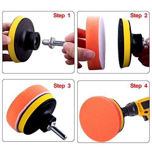 SIQUK 9 Pieces 5 Inch Buffing Pads Kit Foam Buffer Polisher Pads 5 Inch Hook and Loop Polishing Pads Buffer Attachment for Drill SIQUK