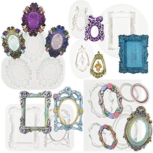 FUNSHOWCASE Vintage Frame Silicone Molds 6 Bundle Set 12-Cavity, for Sugar Paste, Chocolate, Fondant, Resin, Polymer Clay, Gumpaste, Wax FUNSHOWCASE