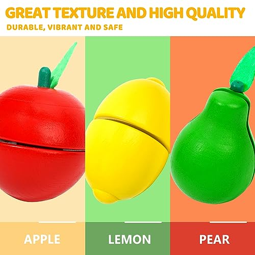 BAODLON Wooden Cutting Fruit Set - Wooden Play Food Toys for Kids Kitchen, Multi-Pretend Play Food Kitchen Accessory with 2 Trays, Play Fake Fruit